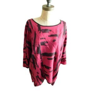 Ali Miles Size XL Linen Blend Artsy Elbow Length  Sleeve Top